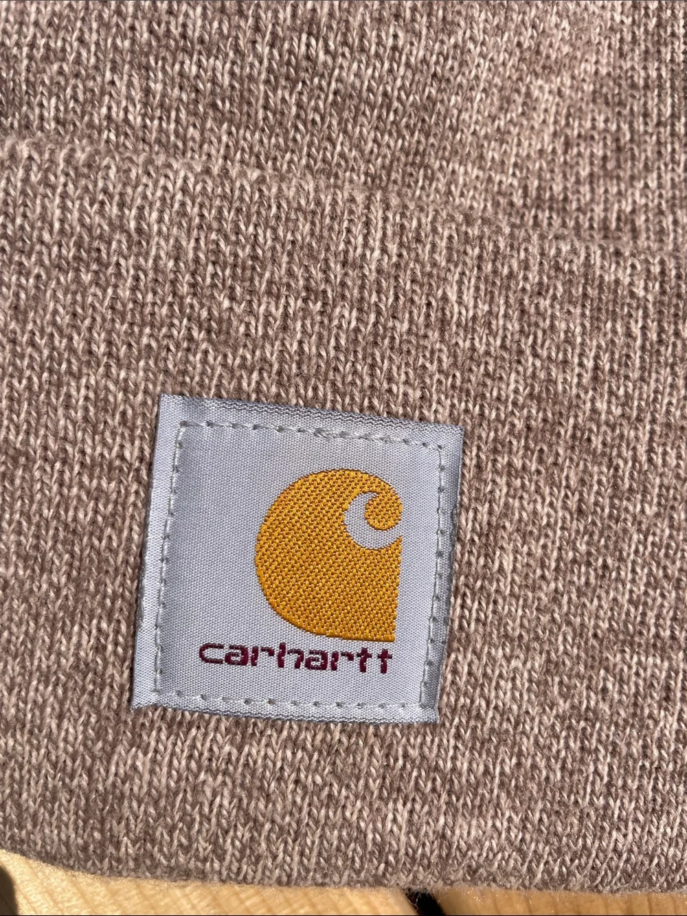 Carhartt Heather Brown Cuffed Knit Beanie with Yellow Logo